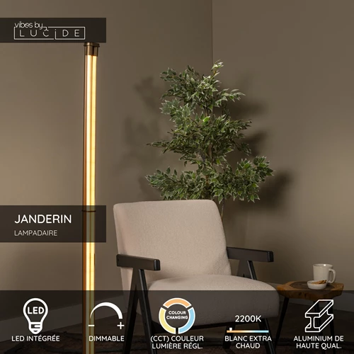 Lucide JANDERIN - Lampadaire - LED Dim. - CCT - 2x17W 2200K/3300K - Détecteur à balayage manuel - Champagne Couleur | Vibes - USP